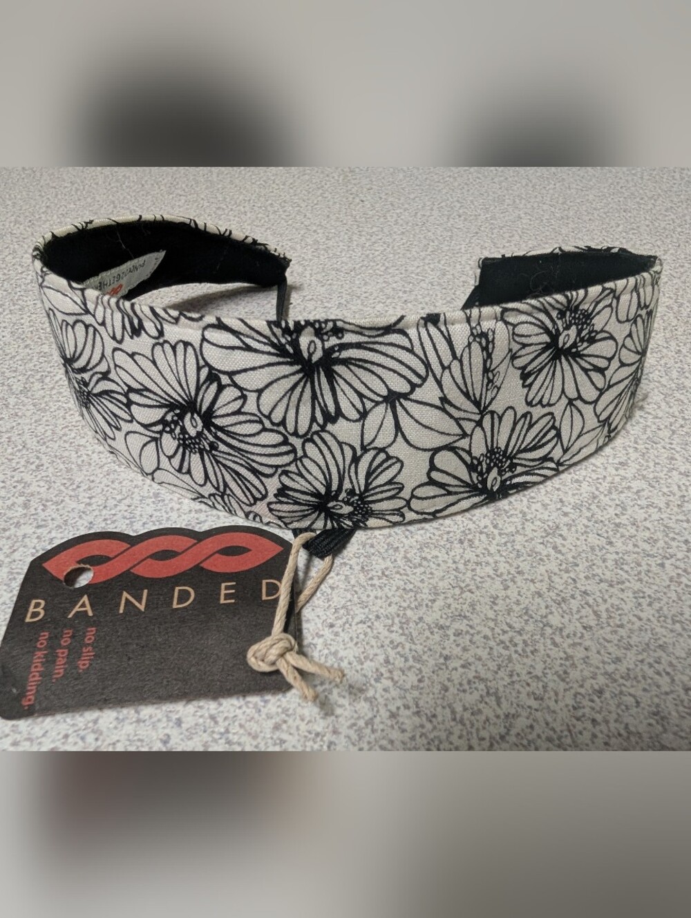 Banded Black & White Floral Padded Headband